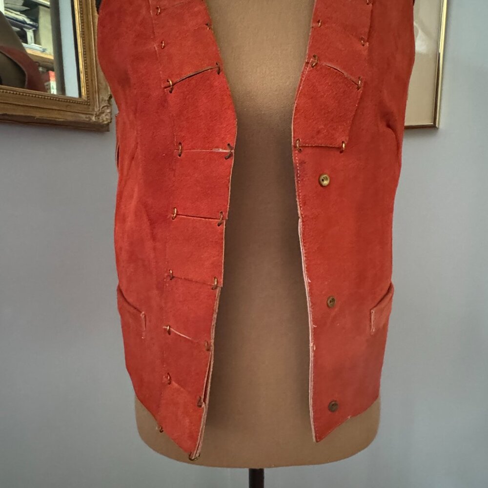 Gorgeous Vintage Festival Suede Vest Rust Brown Retro Biker Motorcycle 70s Boho
